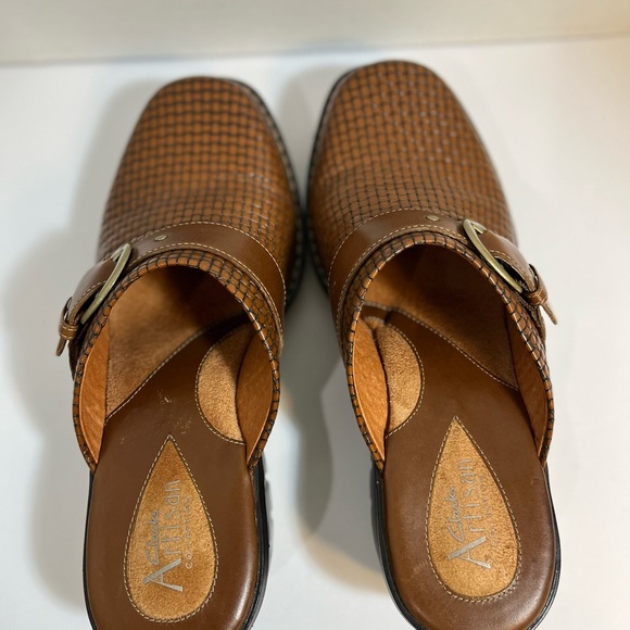 Clarks Artisan Collection Beige Leather Mule Slip-on Heel Shoe Women Size 8M - Picture 4 of 16